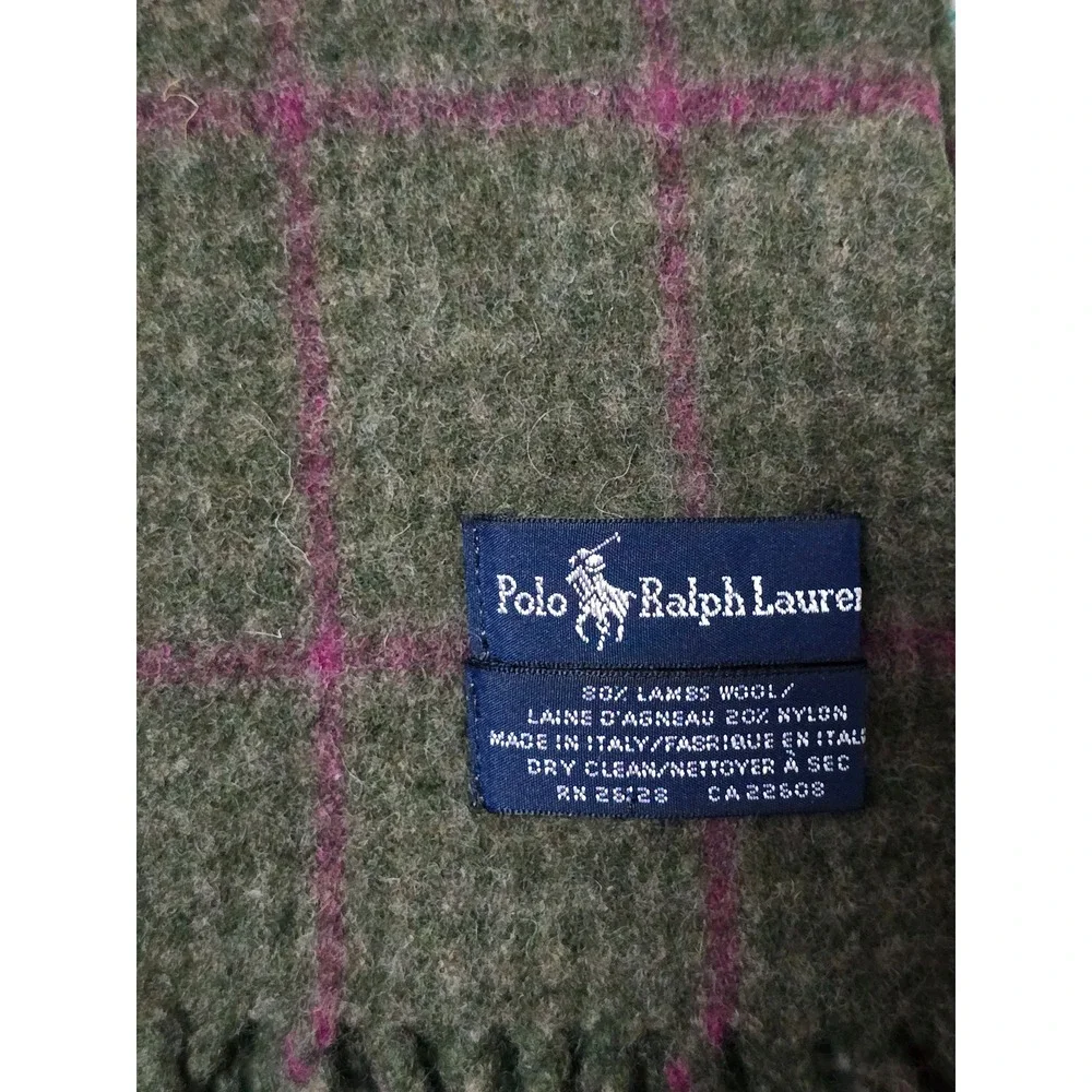 Polo Ralph Lauren Men's Plaid Wool Blend Scarf with‎ Fringe Made in Italy (AB)